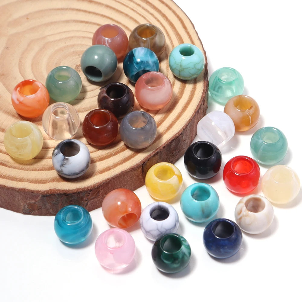 50pcs Acrylic Imitation Jade Dual Color Big Hole Spacer Beads Acrylic Spacer Beads PLUSH