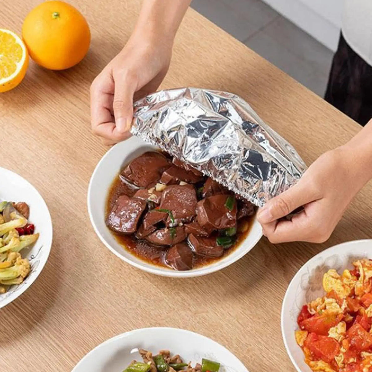 50pcs Reusable Aluminum Foil Bowl Covers – Food Grade Heat Wrap Food Cover Wrap PLUSH