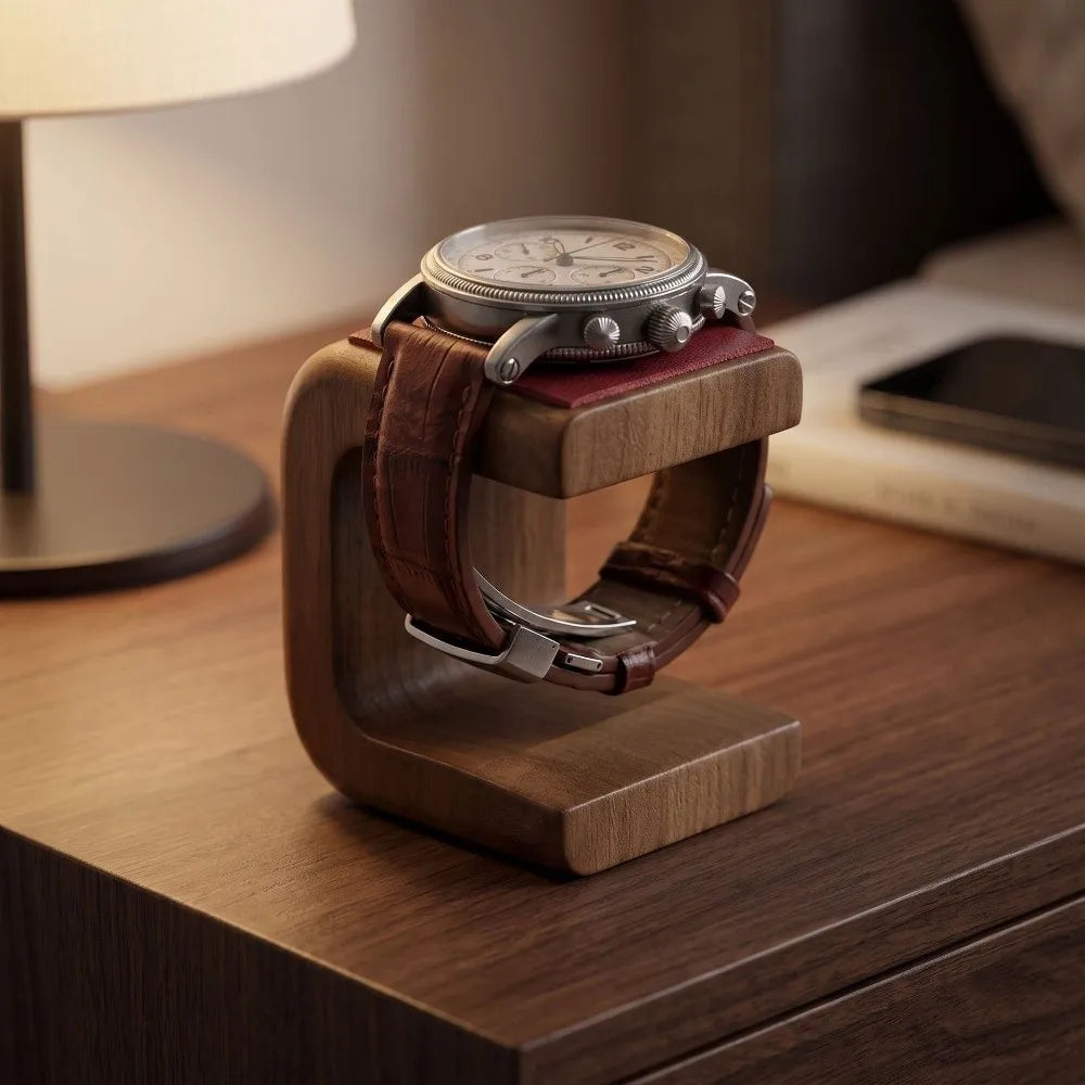 Wooden Watch Stand with Leather Pad – Jewelry Display Holder Watch Display Stand PLUSH