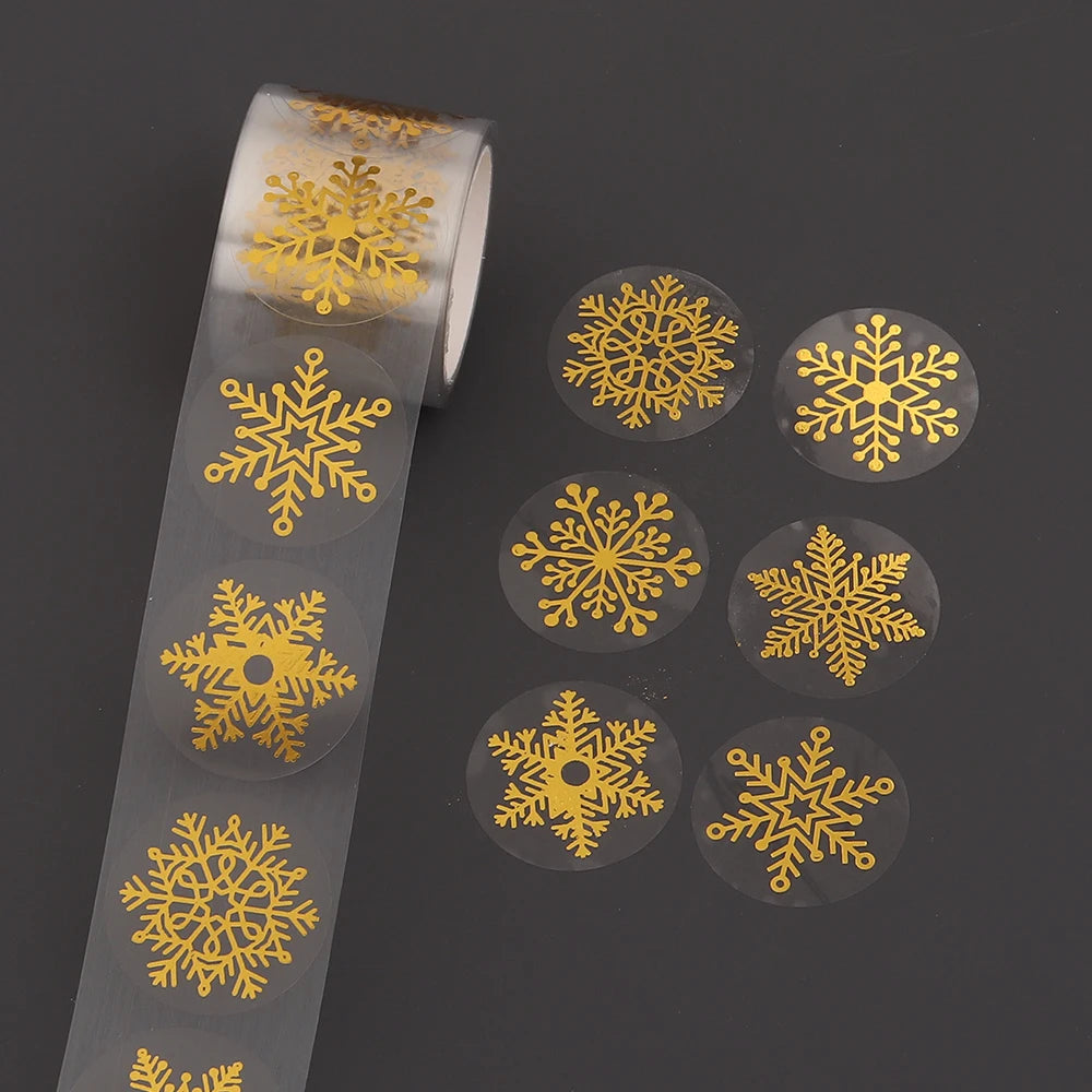 Gold Foil Christmas Snowflake Stickers – BOPP Gift Wrap Labels Decorative Sticker Labels PLUSH 25mm x 100stickers 1roll