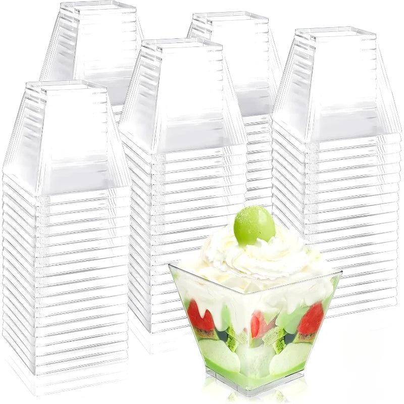 50/100pcs Clear Ladder Plastic Dessert Cups – Party Food Cups Plastic Dessert Cups PLUSH