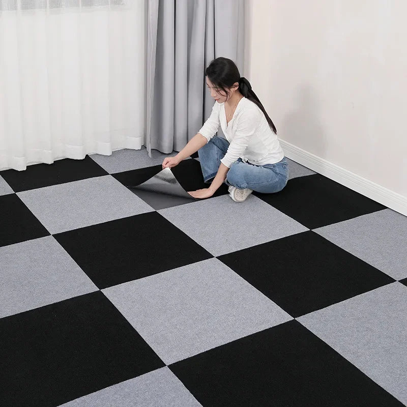 40pcs Self-Adhesive Carpet Tiles – DIY Peel & Stick Floor Mats Carpet Floor Tiles PLUSH BlackGrey-40Pcs