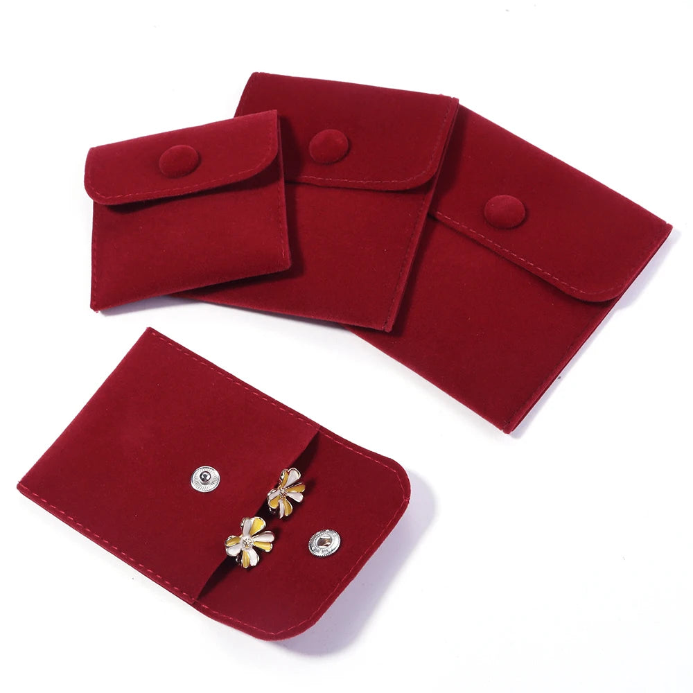 Velvet Snap Button Jewelry Pouch – Rings, Earrings & Gifts Jewelry Packaging Pouch PLUSH Wine Red 10X10mm