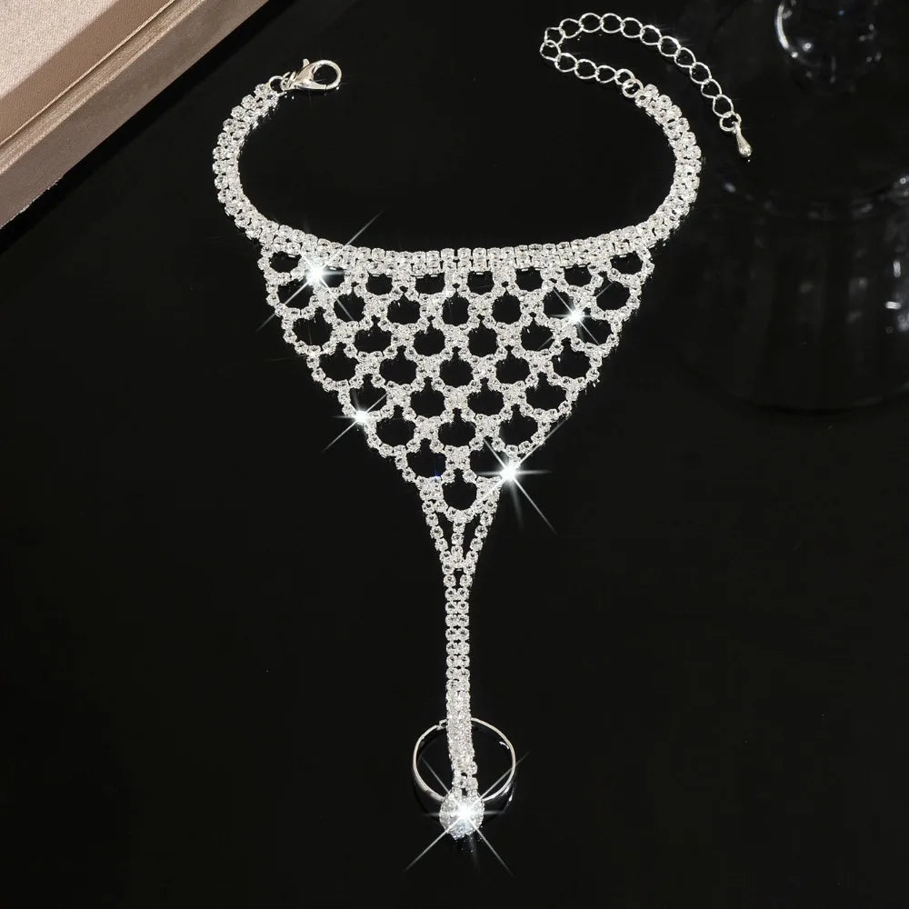 Rhinestone Tassel Multi-Layer Adjustable Finger Bracelet Finger Bracelet PLUSH Silver