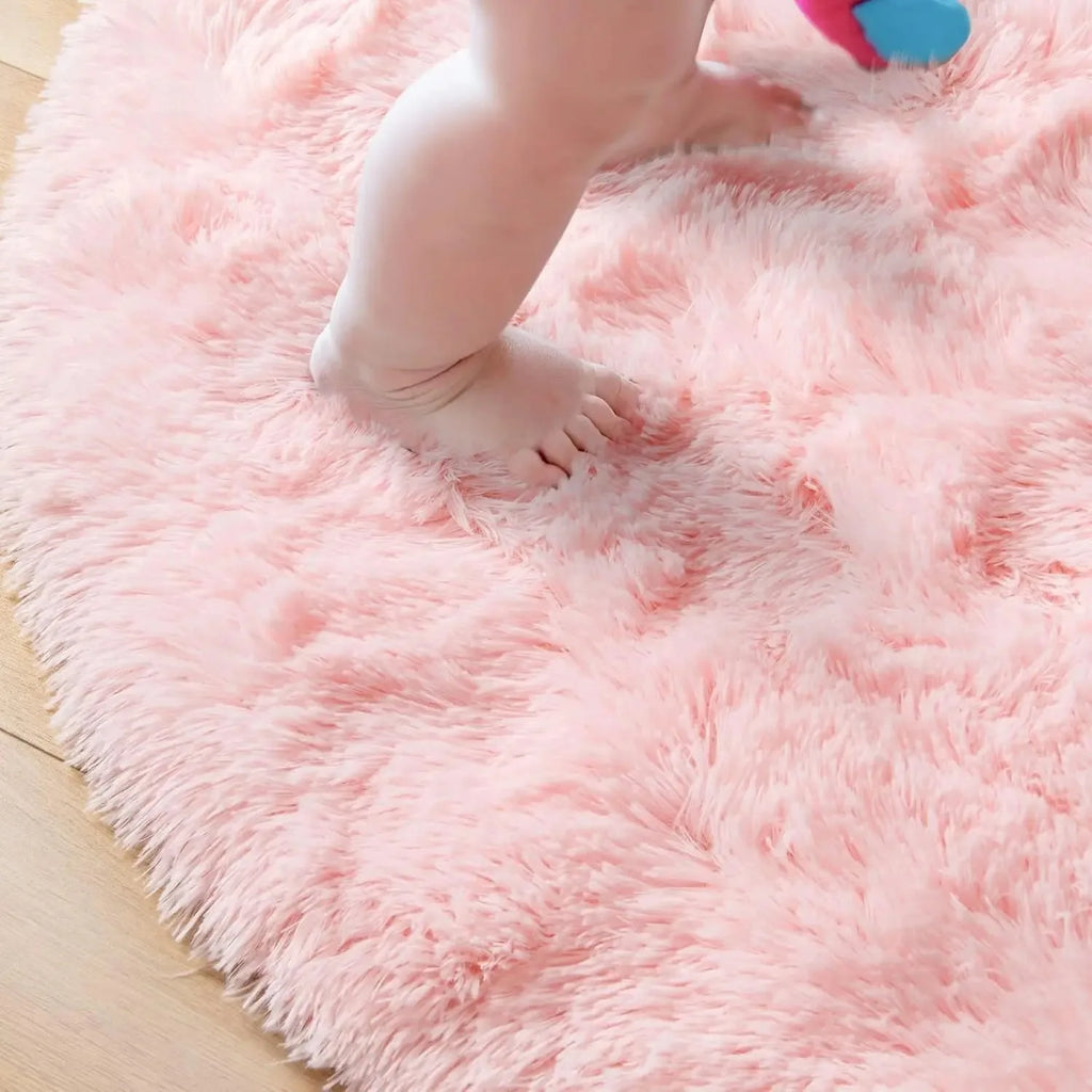 Super Soft Fluffy Round Plush Rug – Thick Pile Home Décor Mat Plush Round Rug PLUSH
