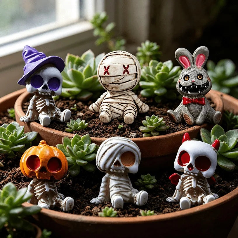 Halloween Skeleton & Mummy Mini Resin Figurines – 4/6Pcs Halloween Figurines PLUSH