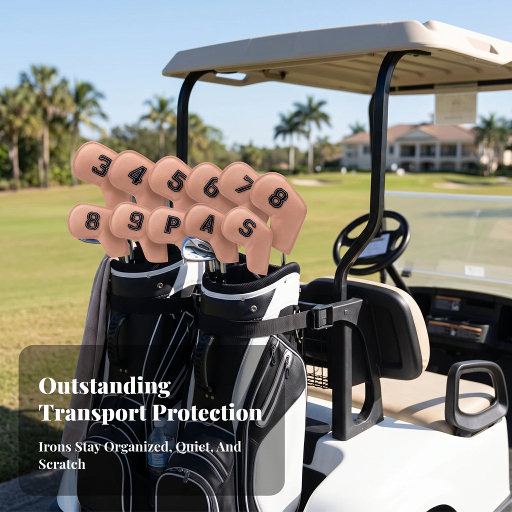 10-Piece Waterproof Golf Iron Head Covers – Padded PU Leather Golf Iron Head Covers PLUSH