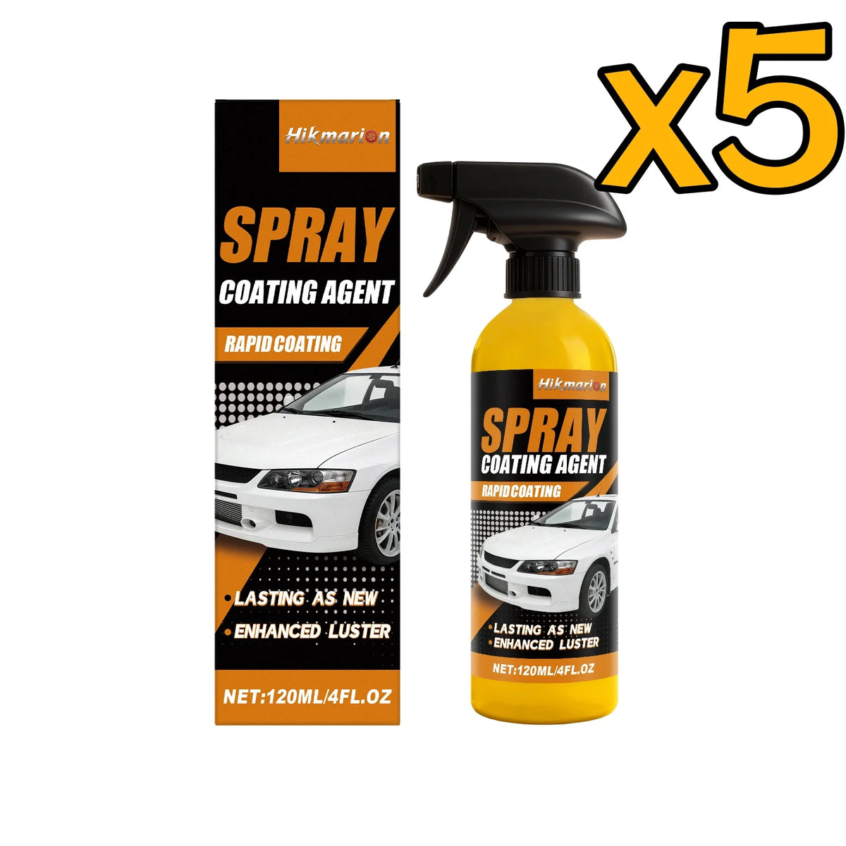 Hikmarion Nano Ceramic Car Coating Spray – Hydrophobic Polish Car Ceramic Coating PLUSH 120ml Boxed x 5