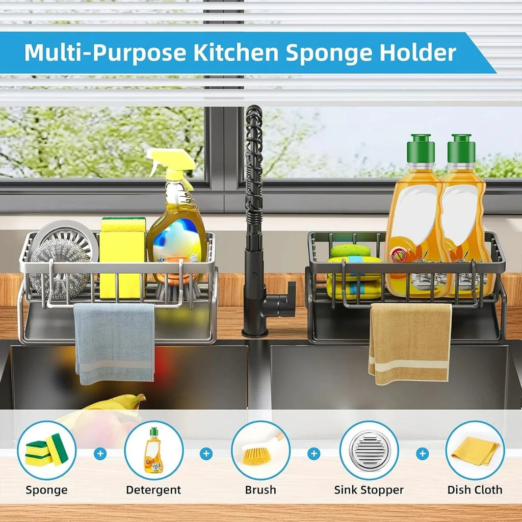 Kitchen Sink Organizer – Sponge Holder & Soap Drainer Rack Sink Organizer Caddy PLUSH