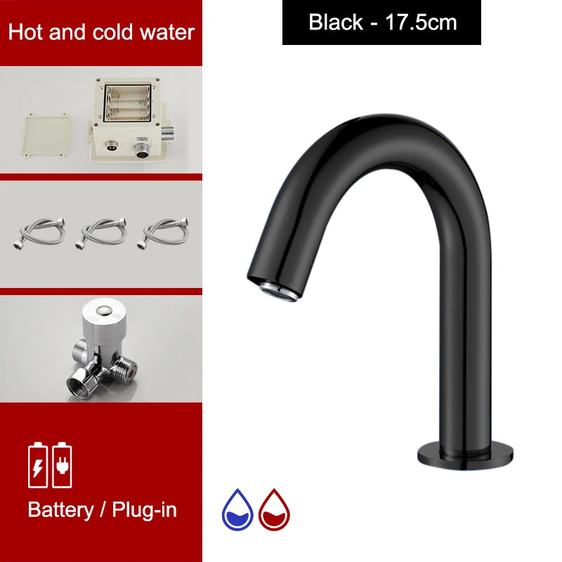 Touchless Sensor Basin Faucet Brass Single Hole Hot & Cold ELS83 Sensor Basin Faucet PLUSH Black short hot cold G9/16