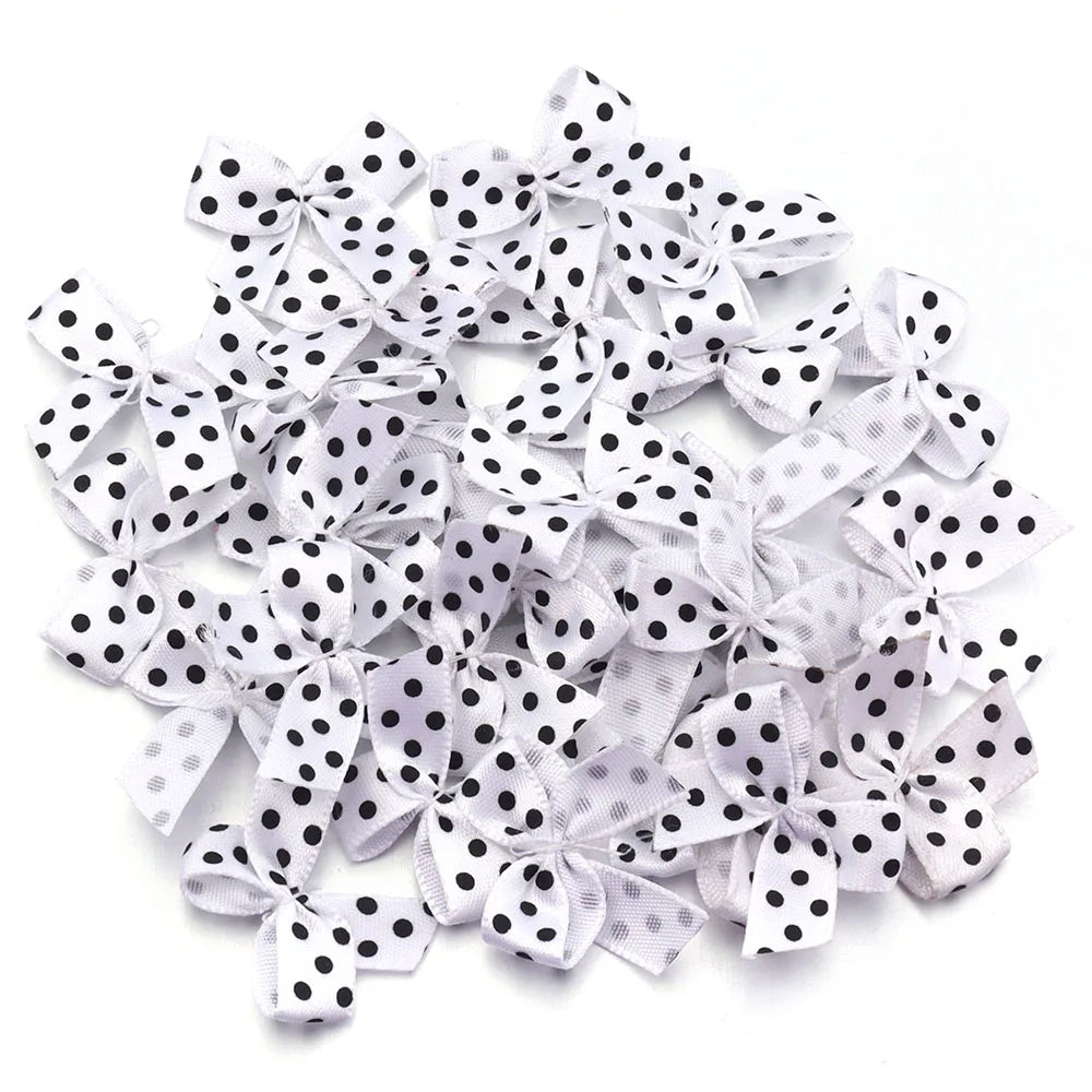 30pcs Mini Polka Dot Ribbon Bows 2.5cm – DIY Craft Decor Ribbon Bows PLUSH White 2.5X2.5cm