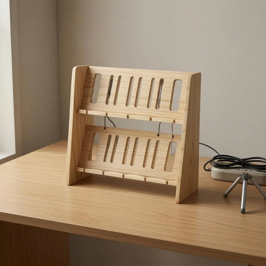 Solid Wood Dual Slot Phone Stand – Multi-Layer Desk Organizer Wood Phone Stand PLUSH