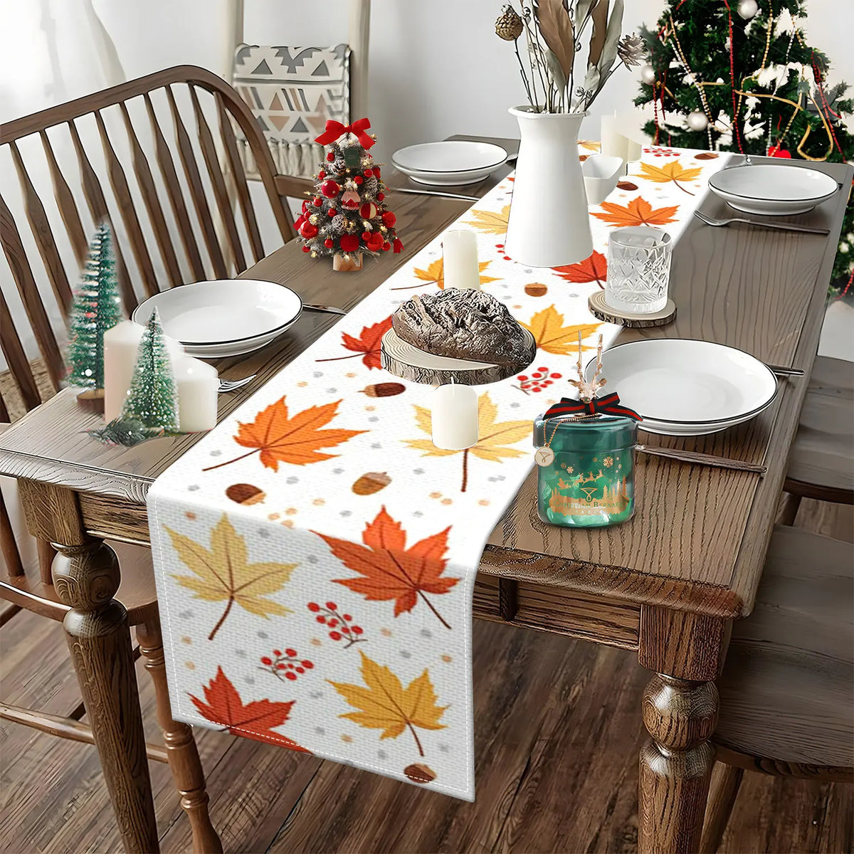 Autumn Maple Leaf Table Runner | Thanksgiving Fall Décor Seasonal Table Runner PLUSH
