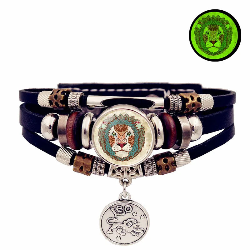 Glow Zodiac Constellation Leather Charm Bracelet – Unisex Charm Bracelet PLUSH 4-Leo