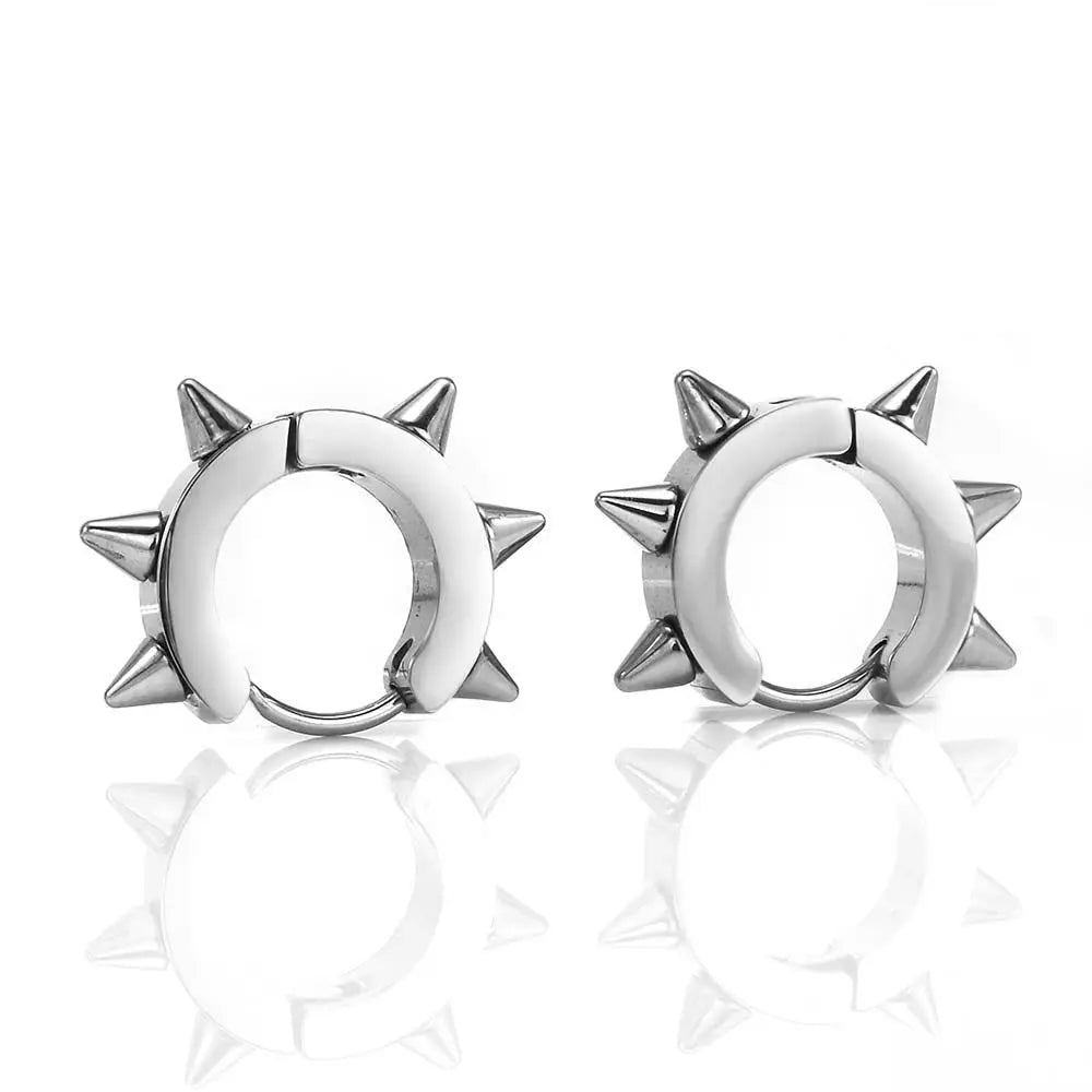 Punk Gothic Geometric Rivet Hoop & Stud Earrings – Black Hoop Stud Earrings PLUSH silver other