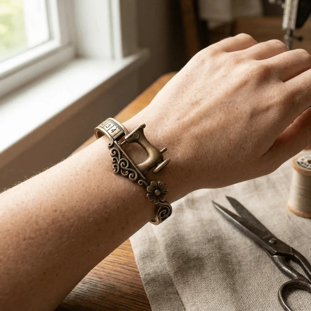 Sewing Machine Cuff Bracelet & Ring – Vintage Bronze Alloy Fashion Cuff Bracelet PLUSH
