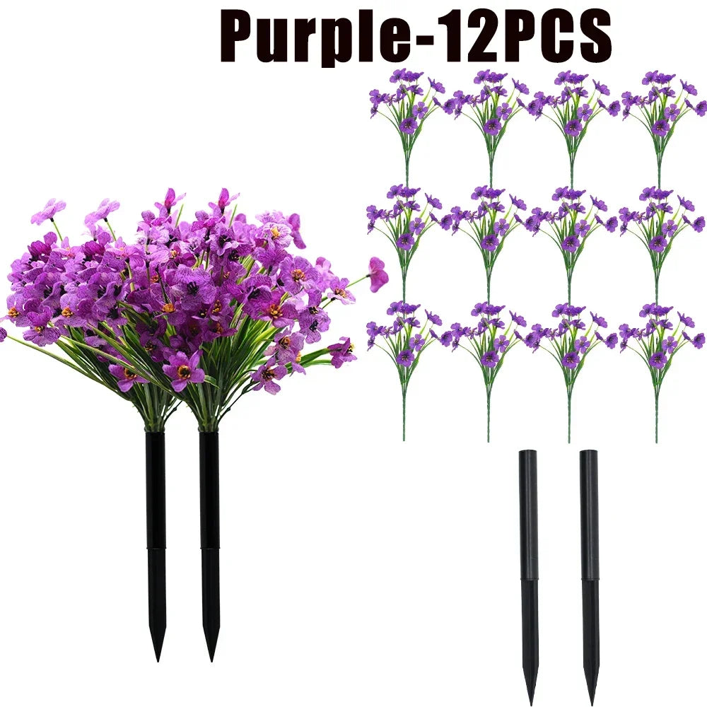 Artificial Violet Flowers UV Resistant Faux Outdoor Plants Decor Artificial Outdoor Flowers PLUSH Plastic Purple-12PCS