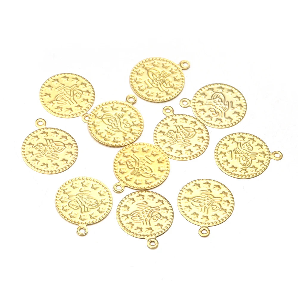 50-100pcs Vintage Embossed Iron Coin Pendants Gold Silver DIY Jewelry Coin Pendants PLUSH Gold 15mm