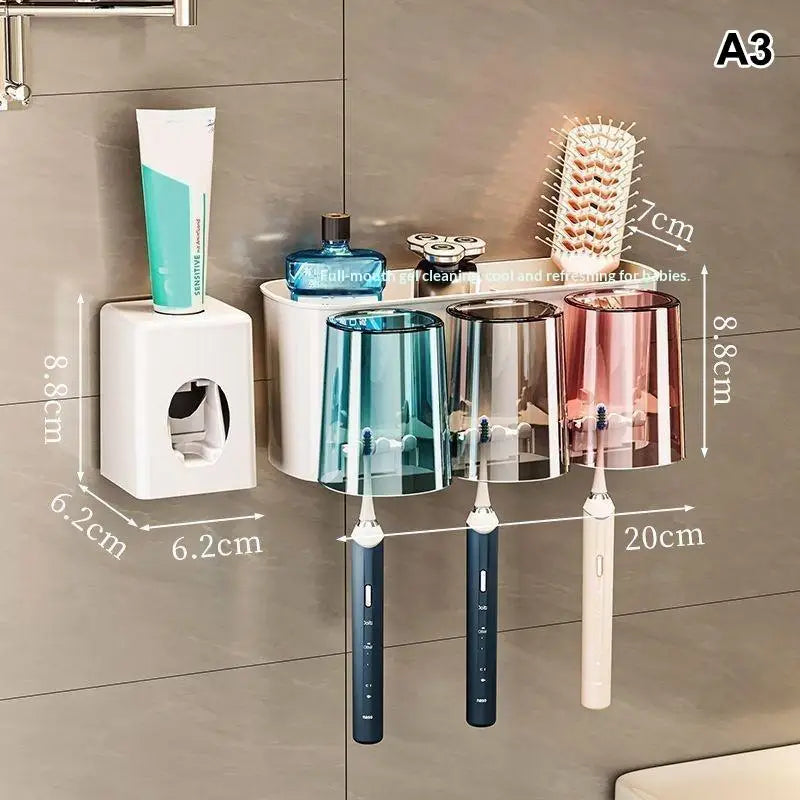 Wall Mounted Toothbrush & Mouthwash Cup Holder – No Drill Toothbrush Holder Set PLUSH A3