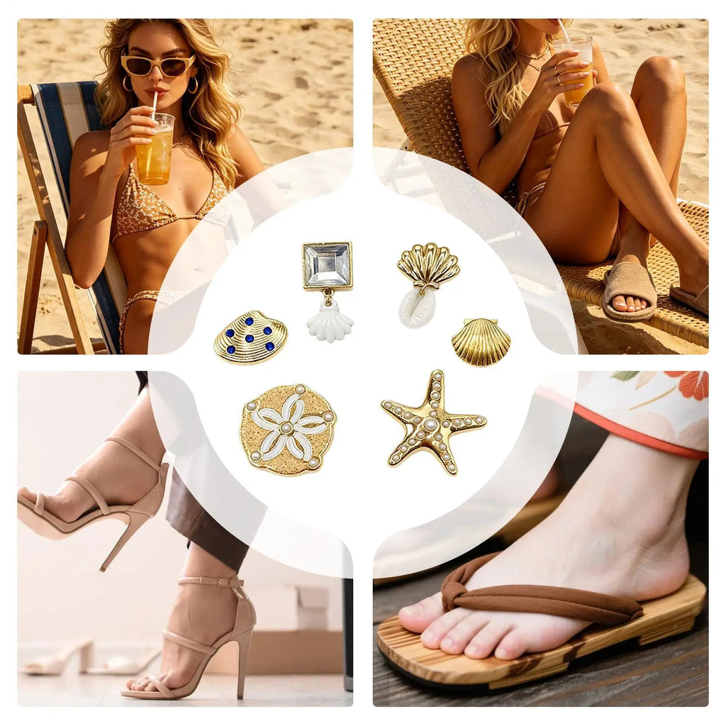 6pcs Starfish Seashell Shoe Charms – DIY Sandal Decorations Shoe Charms PLUSH