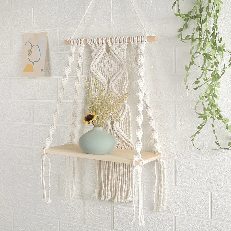 Bohemian Hand-Woven Cotton Rope Wall Hanging Tapestry 30×50cm Woven Wall Tapestry PLUSH