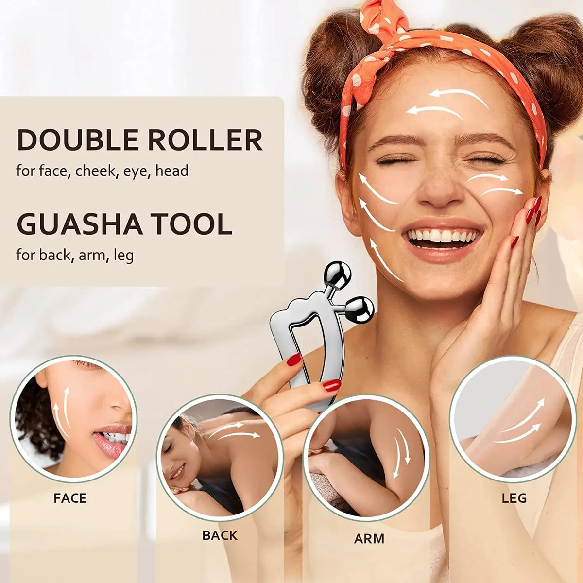 Stainless Steel Gua Sha Facial Tool with Roller | Skin Care Gua Sha Facial Tool PLUSH
