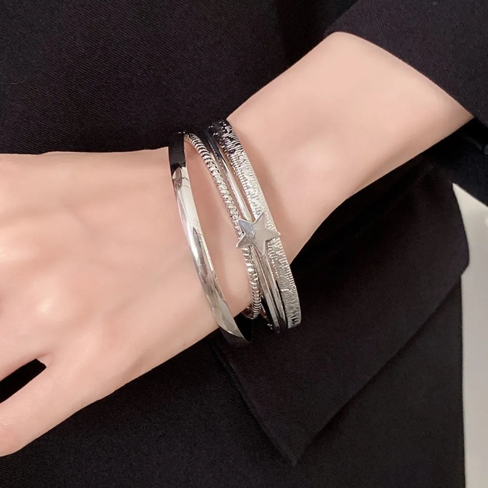 Gold Silver Cuff Bangle Set – Star Pentagram Y2K Bracelets Cuff Bangle Set PLUSH