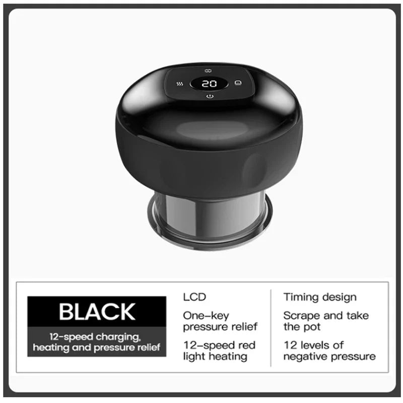 Smart Electric Heated Cupping Massager – Back, Neck & Body Electric Cupping Massager PLUSH Black