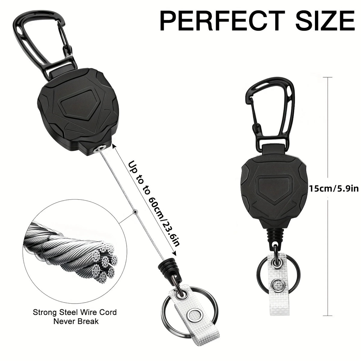 Retractable Carabiner Keychain & Vertical ID Card Badge Holder Retractable Badge Reel PLUSH