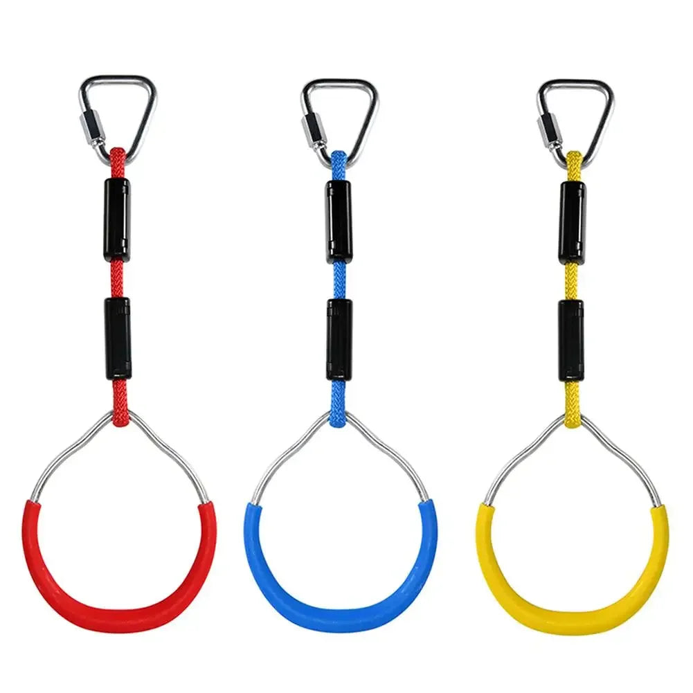 Kids Outdoor Gymnastics Swing Rings Set of 3 – Adjustable Kids Swing Rings PLUSH three coloar