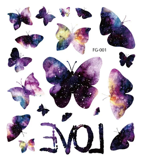 Purple Fairy Butterfly Glitter Temporary Tattoo Stickers