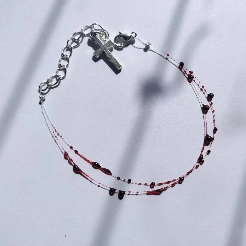 Gothic Blood Drop Cross Charm Bracelet – Punk Halloween Jewelry Gothic Charm Bracelet PLUSH