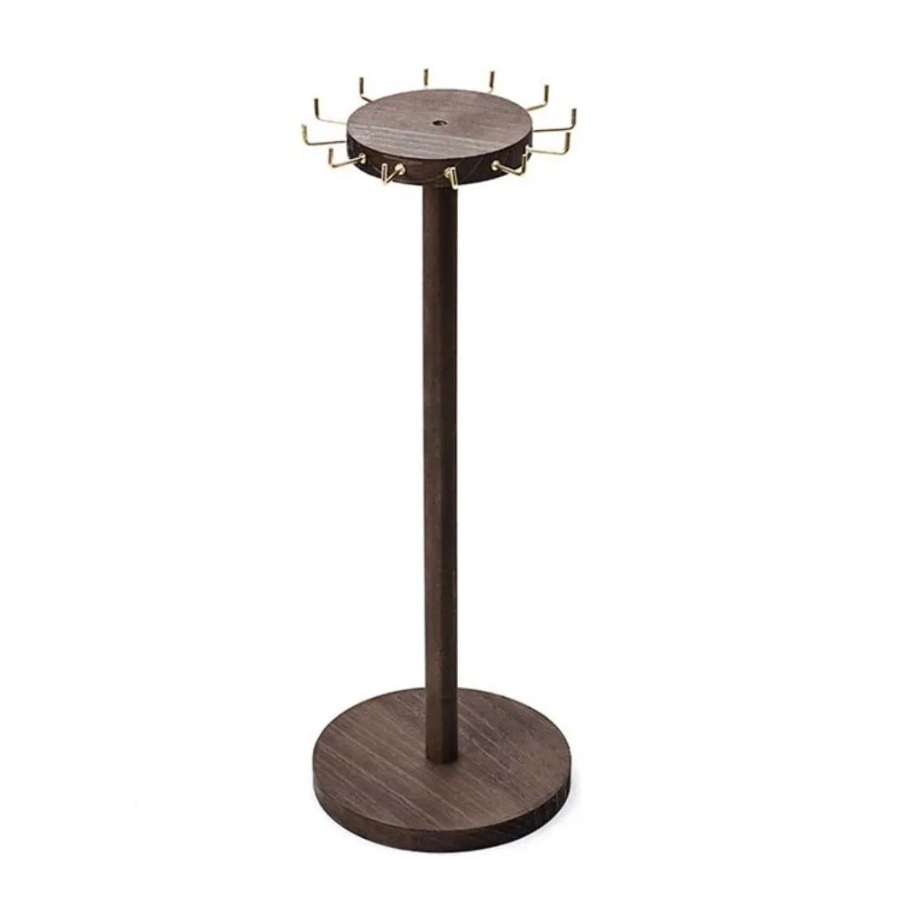 Solid Wood Jewelry Organizer Stand with 12 Hooks | Display Rack Jewelry Display Stand PLUSH Coffee