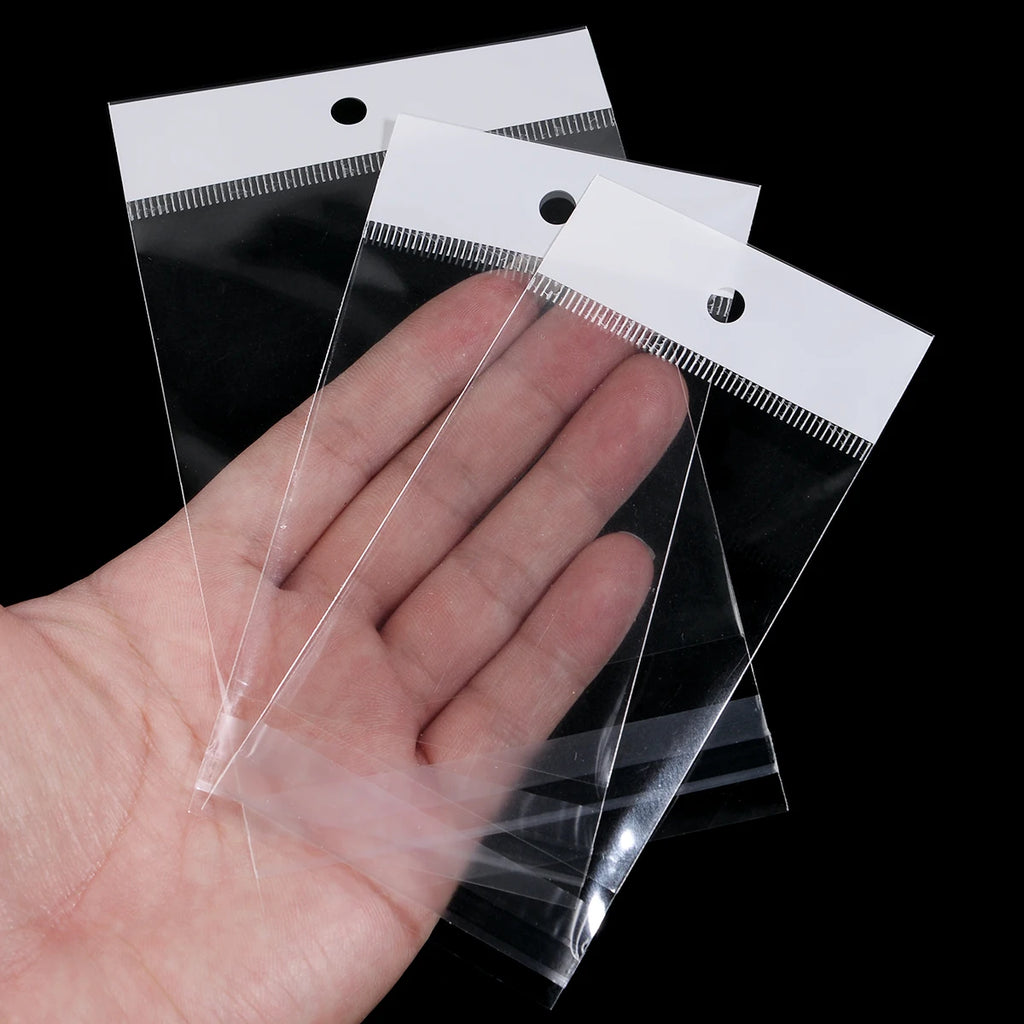 50pcs Clear OPP Self-Adhesive Bags with Hang Hole – Jewelry Pouches Jewelry Packaging Bags PLUSH