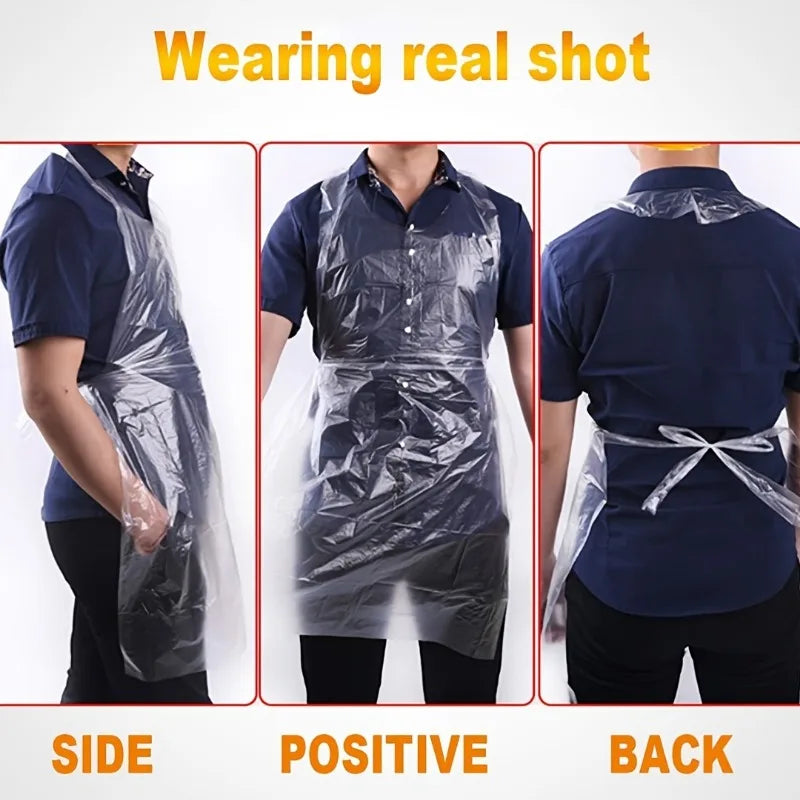 Disposable PE Aprons Waterproof 25/50/100 Pack – BBQ & Cooking Disposable Apron PLUSH