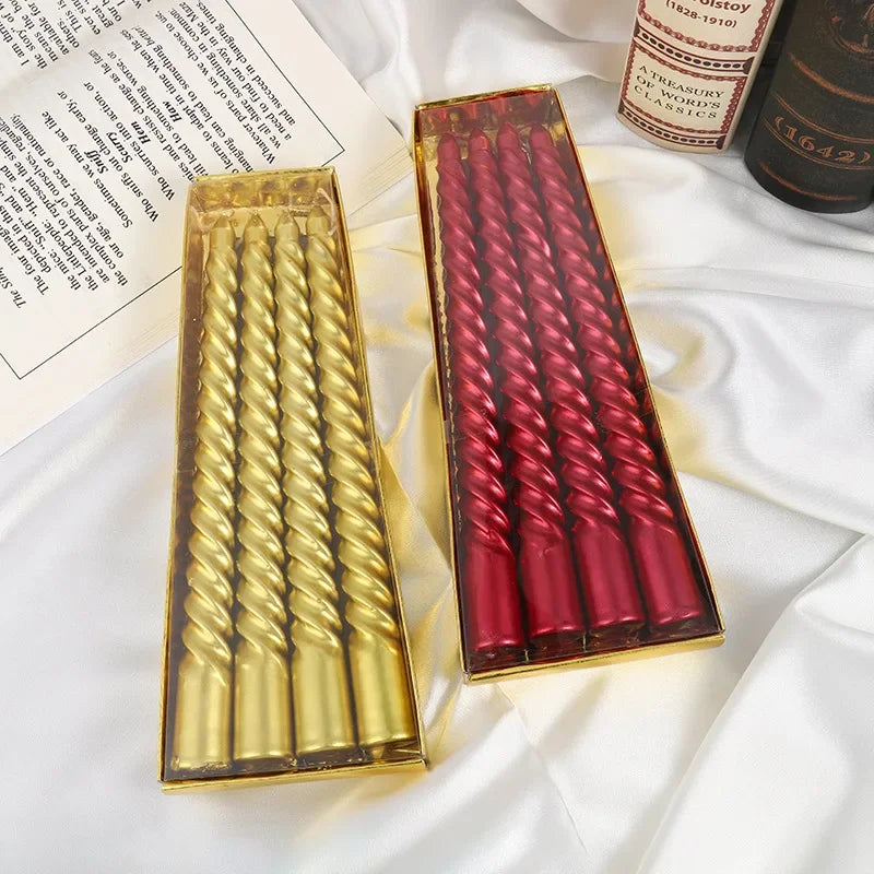 Spiral Taper Candles Gold Silver White Red – Party & Wedding Decorative Taper Candles PLUSH