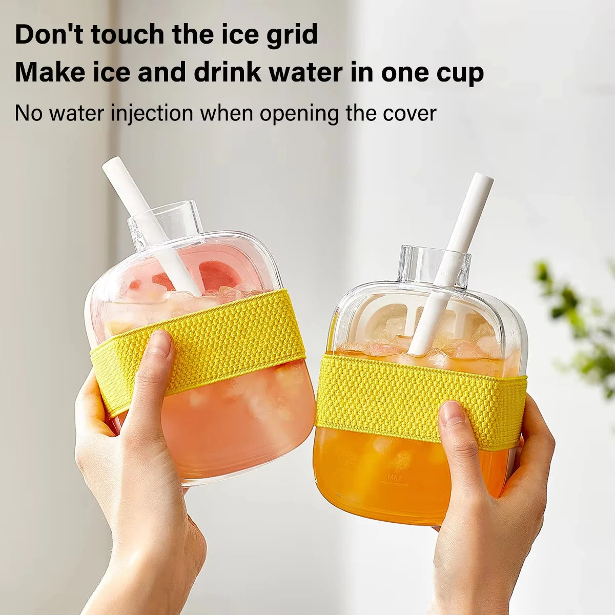 500ml Ice Cube Maker Bottle with Straw – Stackable Design Ice Cube Maker Bottle PLUSH