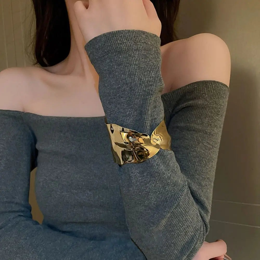 Minimalist Irregular Pleated Open Cuff Bangle – Gold & Silver Cuff Bangle Bracelet PLUSH