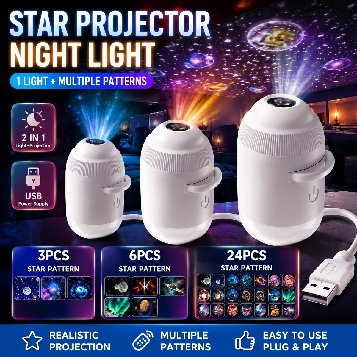 USB Galaxy Starry Sky Projector Night Light – Car & Bedroom Galaxy Projector Lamp PLUSH