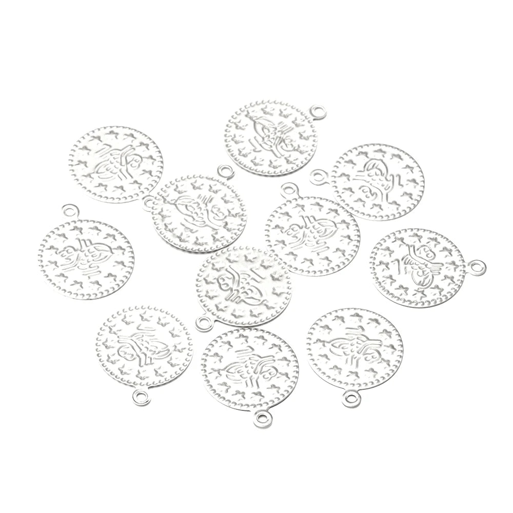 50-100pcs Vintage Embossed Iron Coin Pendants Gold Silver DIY Jewelry Coin Pendants PLUSH Silver 20mm