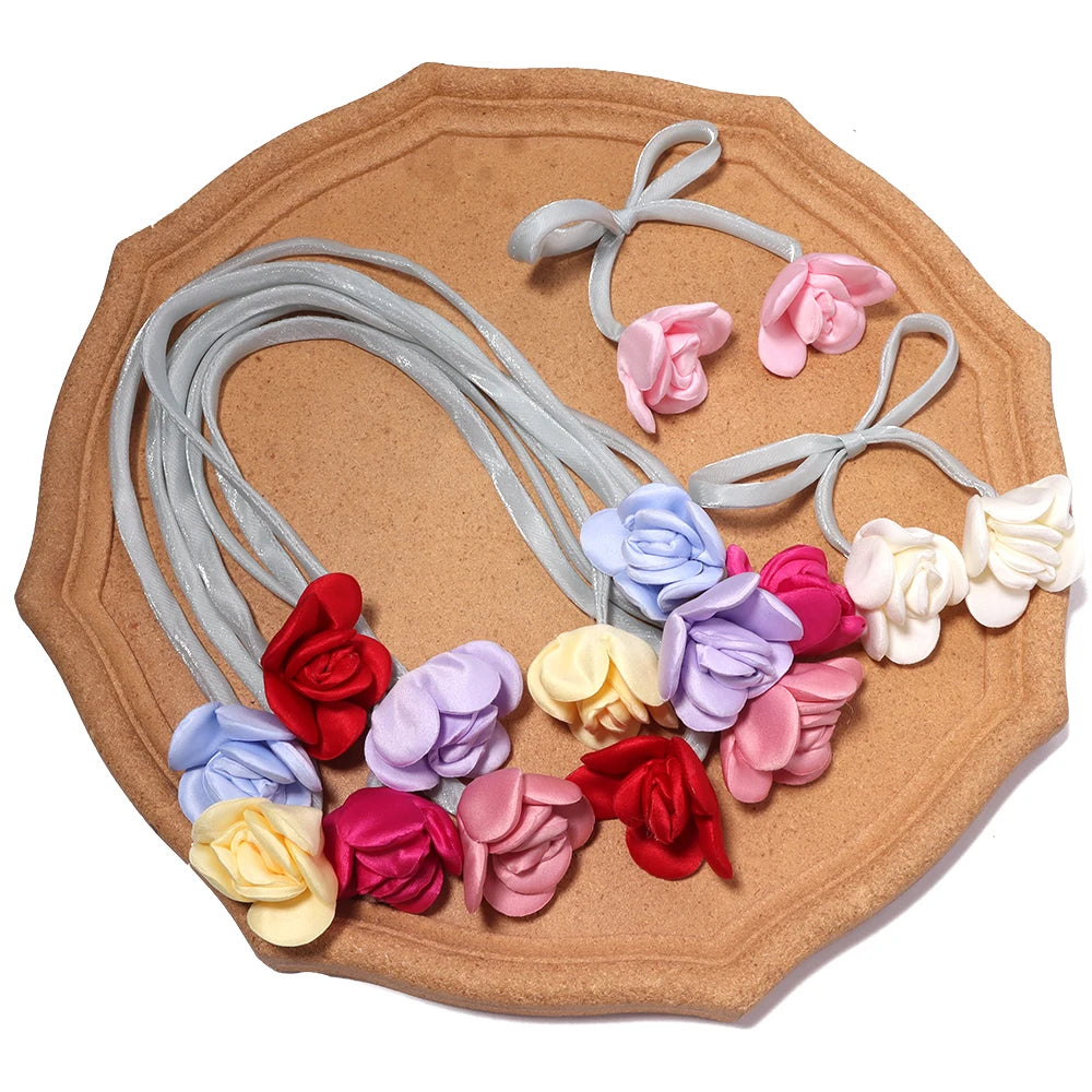 5pcs Satin Ribbon Rose Flower Strings – DIY Hair & Craft Decor Ribbon Flower Trim PLUSH