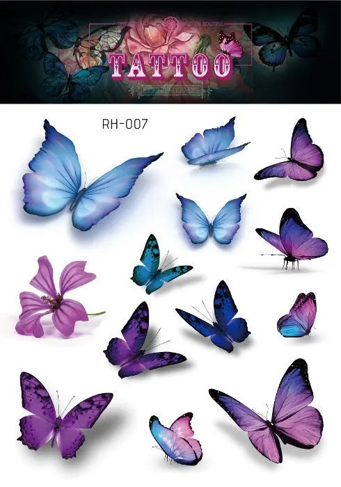 Purple Fairy Butterfly Glitter Temporary Tattoo Stickers