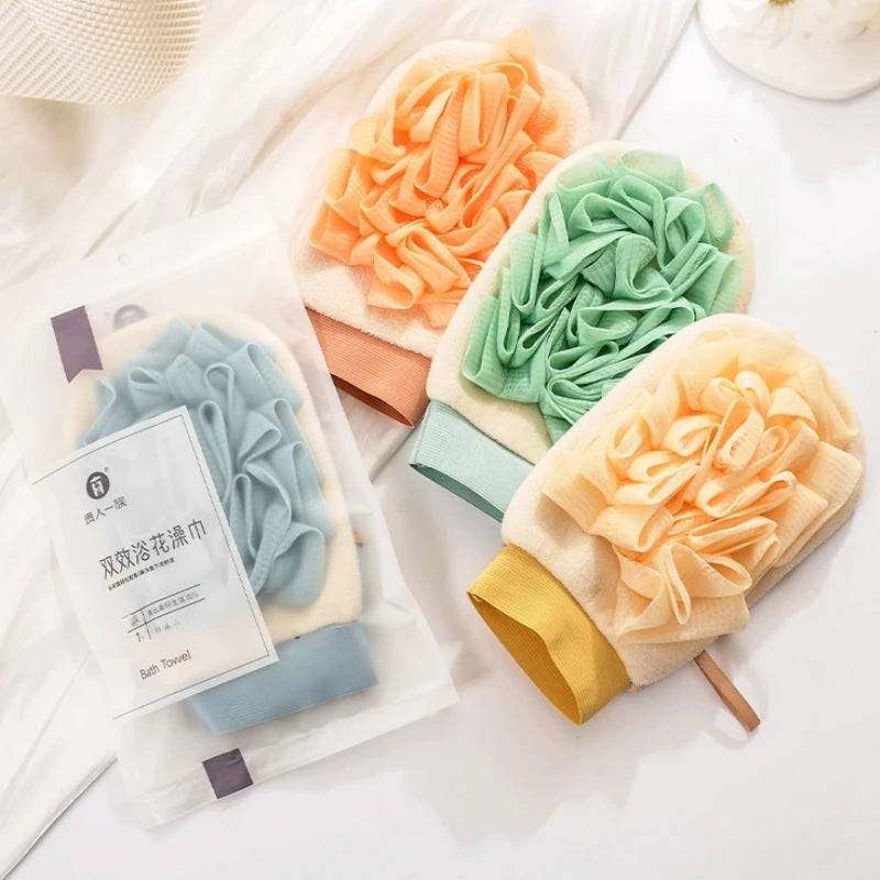 Double-Sided Exfoliating Gloves & Bath Scrubber Sponge Exfoliating Bath Glove PLUSH