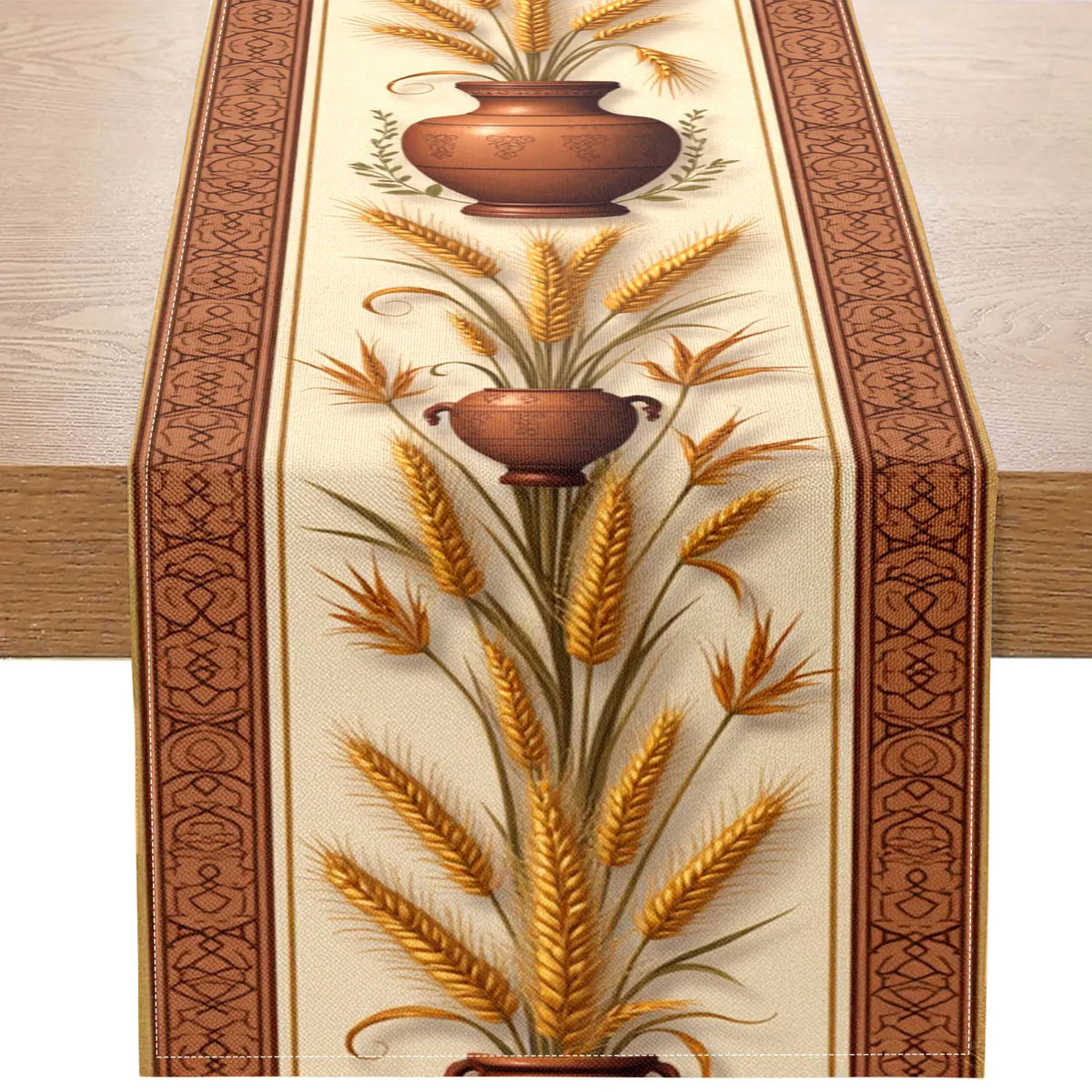 Wheat Ear & Earthenware Pot Table Runner – Autumn Harvest Table Runner PLUSH A 33X183 cm