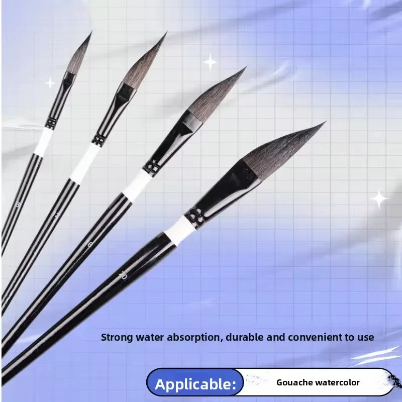 4-Piece Pointed Sable Hair Watercolor Paint Brush Set Artist Paint Brushes PLUSH