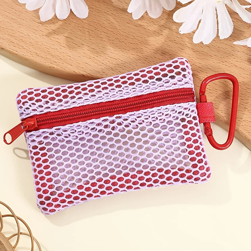 Transparent Mesh Makeup Bag – Flat Square Toiletry Organizer Cosmetic Bag PLUSH red S