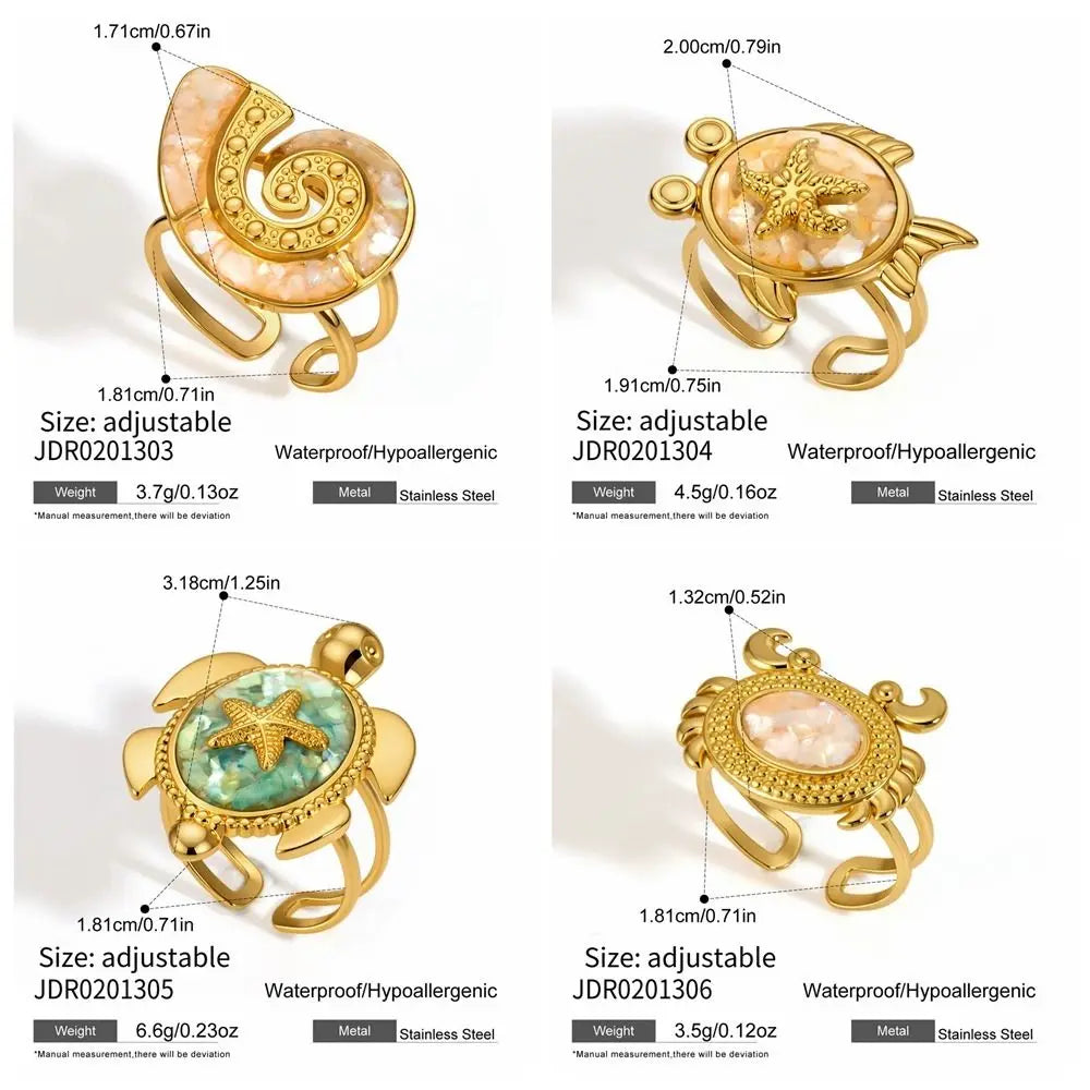 Fish Enamel Open Ring – Turtle Conch Geometric Vintage Style Enamel Open Ring PLUSH