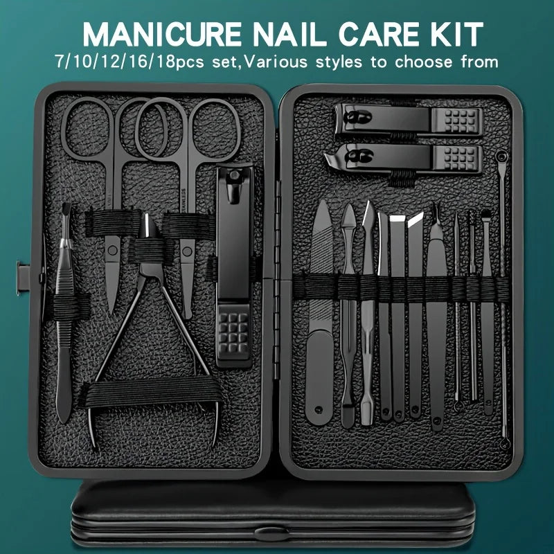 Stainless Steel Manicure & Pedicure Set 7–18 Pcs | Nail Kit Nail Grooming Kit PLUSH