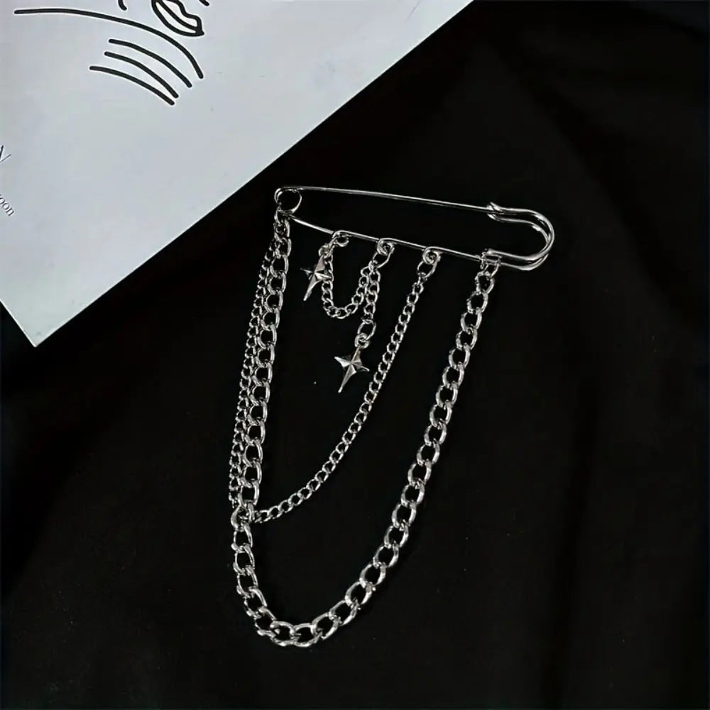 Y2K Punk Star Cross Chain Brooch – Tassel Waist Chain Clip Fashion Brooch Pin PLUSH