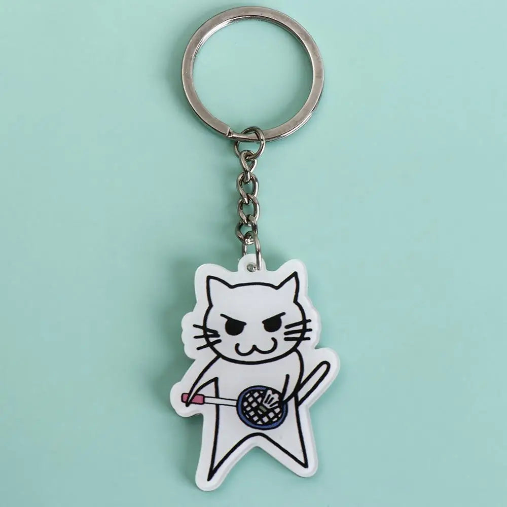 Cute Cat Badminton Acrylic Keychain – Double Sided Key Ring Acrylic Keychain PLUSH